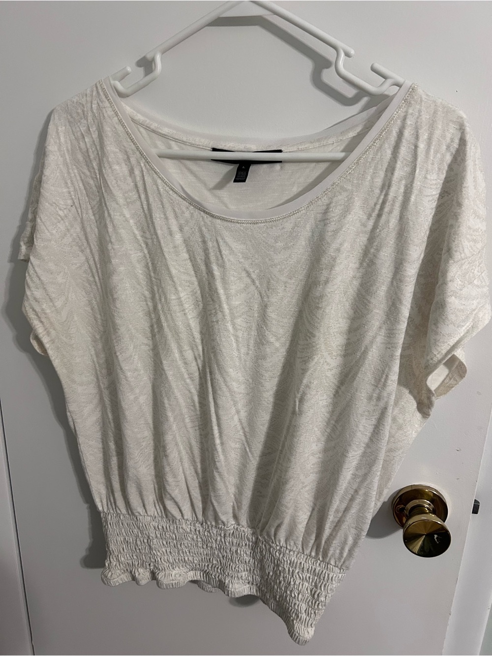 White House Black Market Off-White Short Sleeve Smocked-Waist Tee